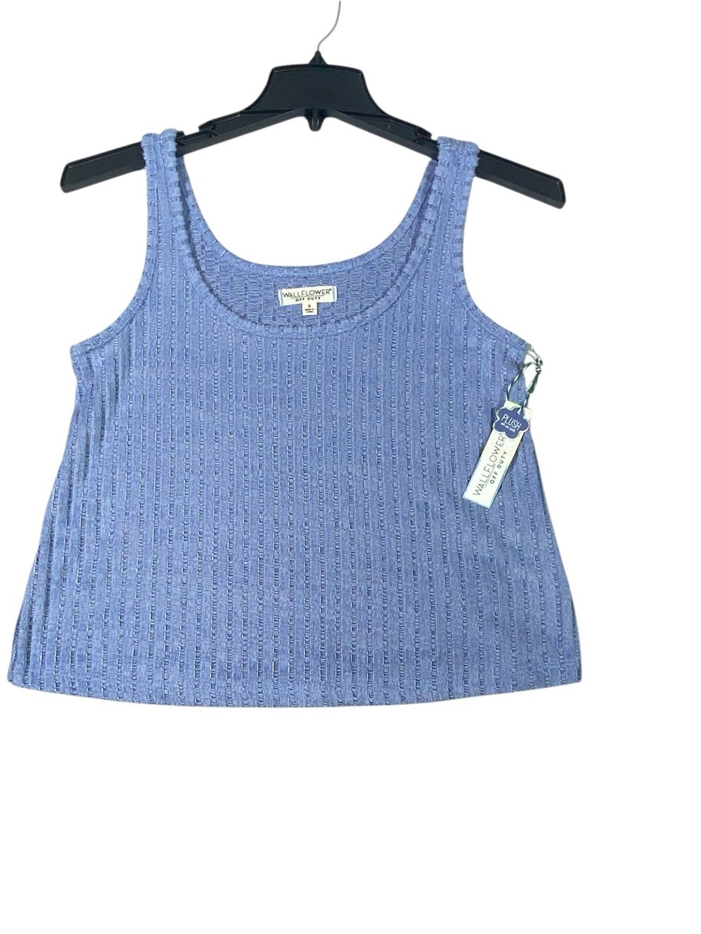 Wallflower Off Duty Plush Tank Top Women's S Blue Ribbed Cropped Scoop Neck NWT